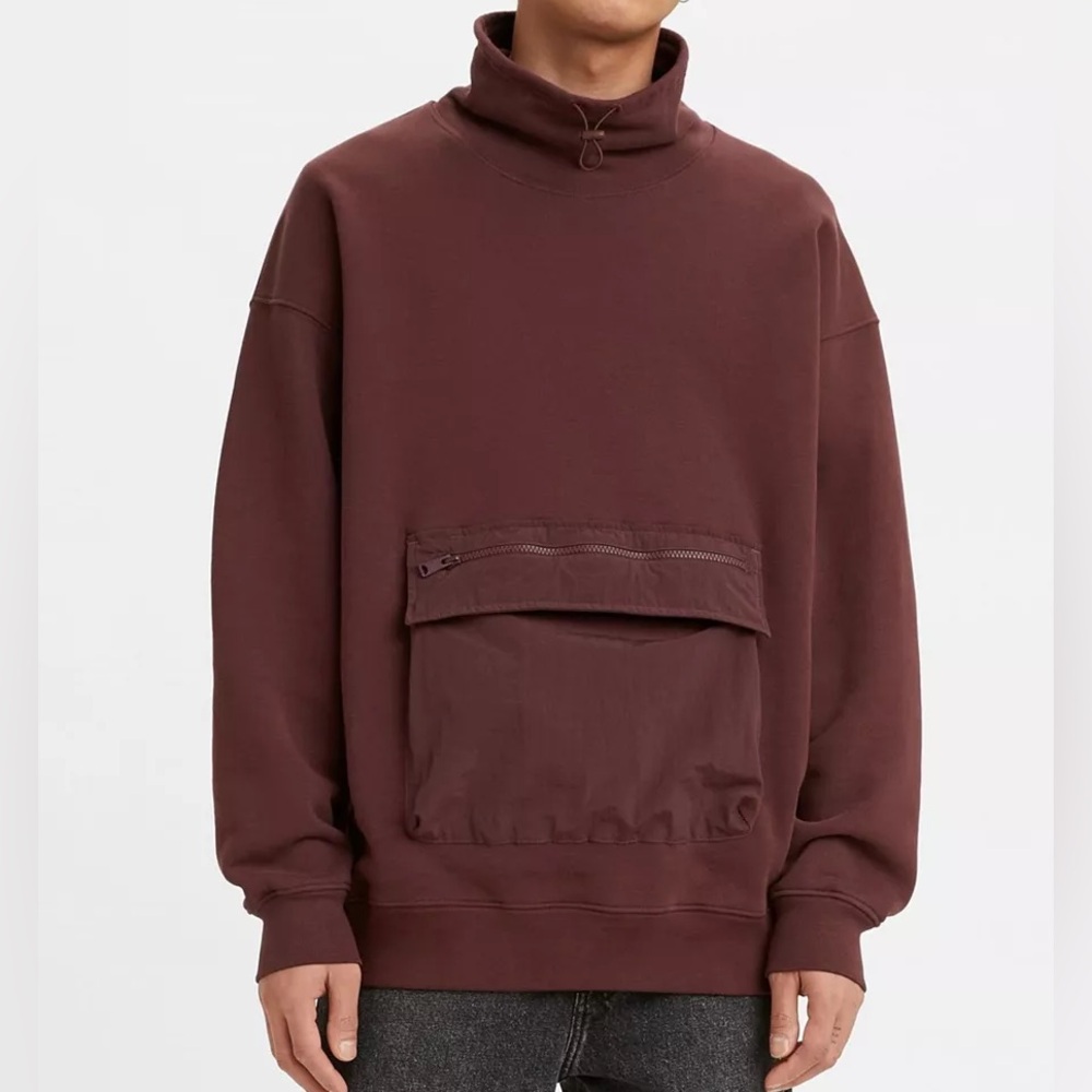 Levi's Men's Brown/Dark Maroon Cargo Utility Mockneck Sweatshirt; Size Large